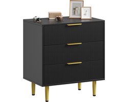 Geribbeld Modern Dressoir - Breed Houten Ladekast Met 3 Lades Metalen Handgrepen En Poten - Opbergkast Voor Slaapkamer, Hal En Woonkamer - Zwart