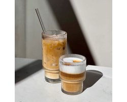 Geribbelde Drinkglazen - Longdrinkglazen - Set van 6 - 350 ml - Waterglazen - Limonadeglazen - Glazen - Koffieglazen - Theeglazen - latte macchiato glazen - matcha set