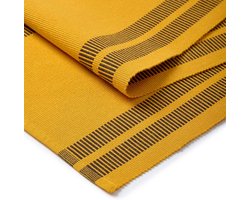 Geribbelde katoenen tafelloper voor 4 tot 6 zitplaatsen met ladder geel en maat large 32x183 cm voor eettafel herfstdecoratie, Halloween- en kerstfeesten - wasbaar in de machine