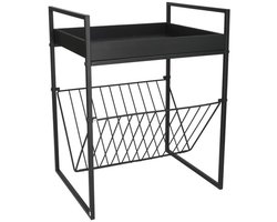 Gerimport Bijzettafeltje met lectuurbak - metaal - zwart - 36 x 29 x 47 cm - tijdschriftenhouder - tafeltje