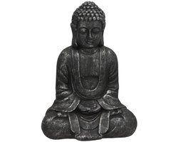 Gerimport Boeddha beeld Kesh - binnen / buiten - kunststeen - antraciet - 28 x 37 cm - huis en tuin beelden