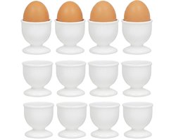 Gerimport Eierdopjes - 12x stuks - wit - kunststof - 4 x 5 cm - voor ontbijt /brunch / Pasen