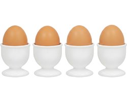 Gerimport Eierdopjes - 4x stuks - wit - kunststof - 4 x 5 cm - voor ontbijt /brunch / Pasen