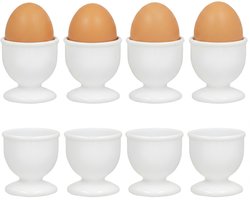 Gerimport Eierdopjes - 8x stuks - wit - kunststof - 4 x 5 cm - voor ontbijt /brunch / Pasen