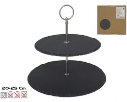 Gerimport Etagere - 2-laags - leisteen en chroom - 20 x 25 cm - serveren