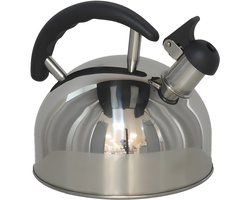 Gerimport Fluitketel / waterkoker - RVS - 2 liter - zilver / zwart - vakantie / camping