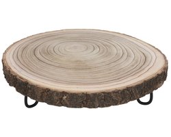 Gerimport Kaarsenbord/decoratie dienblad - houten boomschijf - met standaard - 30 x 30 x 8,5 cm