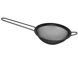 Gerimport Keuken vergiet met handvat - zwart - metaal - 13 cm - afgiet zeef