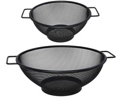 Gerimport keuken vergiet met handvaten - set 2x stuks - zwart - metaal - 31/20 cm