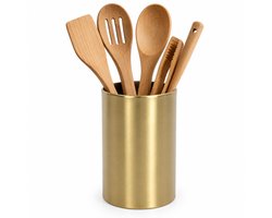 Gerimport Keukengerei houder - bestekbakje aanrecht - rvs - metallic goud - rond - 8 x 16 cm