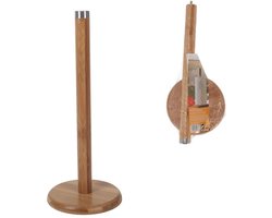 Gerimport Keukenrolhouder - bamboe hout - met metalen accent - D14 x H32 cm