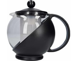 Gerimport Koffiepot/theepot met filter - zwart - 1,25 L - glas/kunststof