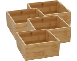 Gerimport Lade organizer - 4x - bamboe hout - 15 x 15 x 7 cm - bakje - kast organizer - organizer - doos