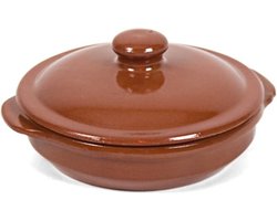 Gerimport Mini ovenschaal/stoofpot - 2x - Oviedo - aardewerk - D13 x H4 cm - met deksel - bruin