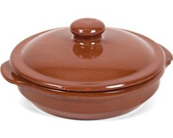 Gerimport Mini ovenschaal/stoofpot - Oviedo - aardewerk - D13 x H4 cm - met deksel - bruin