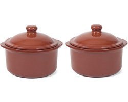 Gerimport Ovenschaal - 2x - stoofpot - Oviedo - aardewerk - 20 x 18 cm - met deksel - bruin