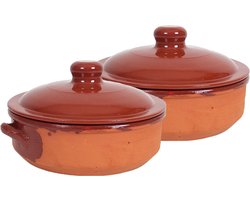 Gerimport Ovenschaal/braadpan - 2x - met deksel - Salamanca - 24 x 9 cm - 4 liter - steen