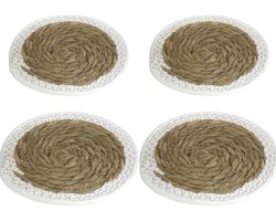 Gerimport Pannen onderzetters - 4x stuks - zeegras - rond - 24 en 28 cm - Keuken artikelen