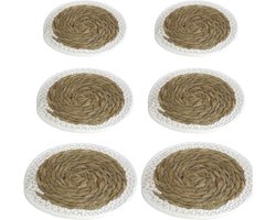 Gerimport Pannen onderzetters - 6x stuks - zeegras - rond - 20 en 24 en 28 cm - Keuken artikelen