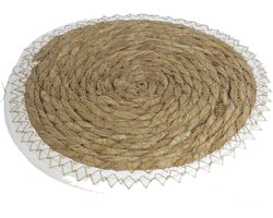 Gerimport Pannen onderzetters - Set van 4x stuks - zeegras - rond - 28x28 cm - naturel/wit - stevig - groot formaat