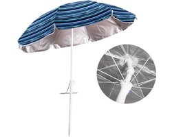 Gerimport Parasol UV50 - Maritiem blauw/wit - D180 x H195 cm - zomer/strand - 8 vlakken