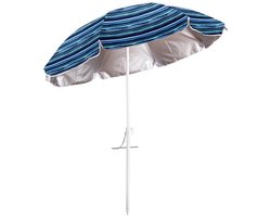 Gerimport Parasol UV50 - Maritiem blauw/wit - D220 x H210 cm - zomer/strand - 8 vlakken
