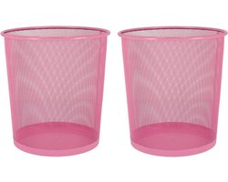 Gerimport Prullenmand - 2x stuks - roze - 9 liter - metaal - kantoor - prullenbak - papiermand
