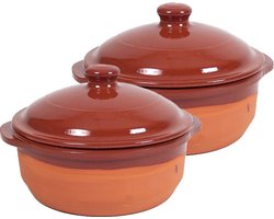 Gerimport Salamanca Ovenschaal - 2x - met deksel - 20 x 14 cm - steen - braadpannen - Spaans aardewerk