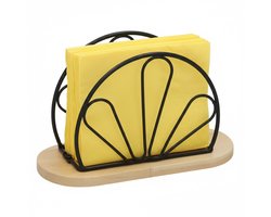 Gerimport Servettenhouder - hout / metaal - zwart - 15 x 9 cm - waaiervorm