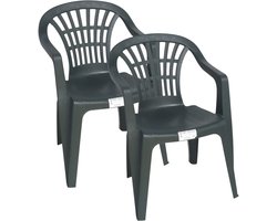 Gerimport Stoel voor buiten/binnen - 2x - tuinstoelen - donkergroen - 50 x 54 x 76 cm - stevig kunststof - Bijzet stoelen