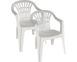 Gerimport Stoel voor buiten/binnen - 2x - tuinstoelen - wit - 50 x 54 x 76 cm - stevig kunststof - Bijzet stoelen