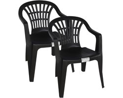 Gerimport Stoel voor buiten/binnen - 2x - tuinstoelen - zwart - 50 x 54 x 76 cm - stevig kunststof - Bijzet stoelen