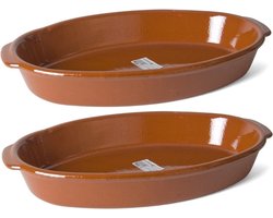 Gerimport Tapas bord/schaal - 2x - 44 cm - aardewerk - bruin - serveerschaal