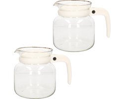 Gerimport Theepot - 2x stuks - glas - kunststof deksel - wit - 1 liter - theekanm