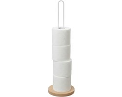 Gerimport toiletrol houder - metaal / hout - wit - 42 cm - wc rolhouder - reserverolhouder