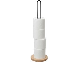Gerimport toiletrol houder - metaal / hout - zwart - 42 cm - wc rolhouder - reserverolhouder