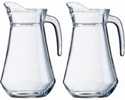 Gerimport water karaf - 2x - 1 liter - glas - Sapkan - waterkan - schenkkan - met handvat