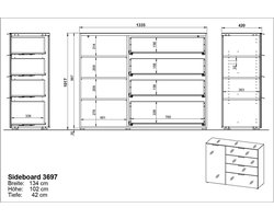 Germania - Dressoir - Wit - 134x42x102 cm