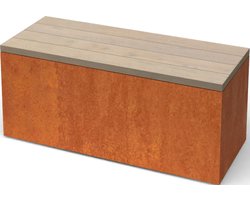 Geroba - Modena Rechthoekige Cortenstaal Zitbank met Padouk Hout - Lengte: 1000 mm - Breedte: 400 mm - Hoogte: 420 mm