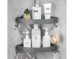 GERUIKE Doucheplank, roestvrije douchehoekplank, pistool grijze hoek douche Caddy, bad douche organizer, mand planken - ShopVlot