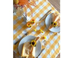 Geruit Tafelkleed Grote ruit geel 100 x 100 (Strijkvrij) - zomer - Pasen - paasdecoratie - traditioneel - vintage