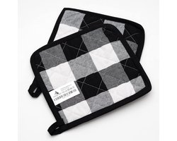 Geruite Pannenlappen Set - 2 Stuks - 100% Katoen - 20 x 20 cm - Zwart en Wit