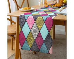 Geruite tafelloper boho-stijl - boho tafelloper bont ornament commode tafelloper voor restaurants, bruiloften, tafelkleden, tuintafel van linnen katoen - 33 x 183 cm