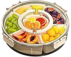 Gescheiden Serveerschaal Met Deksel En Handvat Fruitschaal 6 Vakken Doorzichtige Draaibare Opbergdoos Voor Koelkast Snoep Noten Fruit Snacks Groenten En Picknick Draagbaar