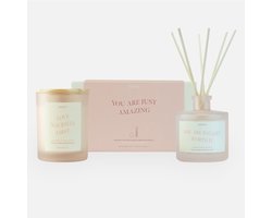 Geschenkset geurkaars & geurstokjes 'you are just amazing' - De Beste Mama - Omdat je het verdient - De Liefste Mama - Cadeauset - Moederdag - Geschenk - Cadeau - Zen - Zelfliefde - Moment van Rust - Me-time - Badkamer