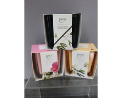 geschenkset geurkaarsen - vanille - flowerbowl - black bamboo- 3x125 gr -moederdaggeschenk - kerstgeschenk - verjaardaggeschenk