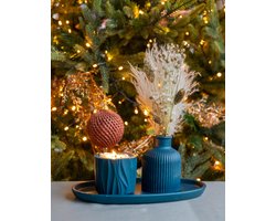 Geschenkset ovalen schotel met kaars en vaasje met droogbloemen - Handgemaakt van Duurzaam Jesmonite met Sojawaskaars, Glittereffect en Decoratieve Bloempjes – Decoratie voor Huis, Cadeau, Kerst, Oudjaar, Nieuwjaar - Lavendel