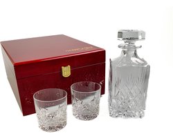 Geschenkset Skye met Karaf en 2 Skye Whiskyglazen in houten presentatiebox - Loodkristal - Glencairn Crystal Scotland
