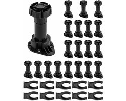 Geschikt voor 20-pack meubelpoten, verstelbare kunststof meubelpoten voor tafel, bed, bank, keuken, kast (100 mm-120 mm, zwart)