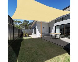 Geschikt voor 3x5m Rechthoekige Schaduwdoek Crème, Waterdichte UV-Beschermende Luifel voor Tuin Patio Buitenzwembad met Gratis Touw